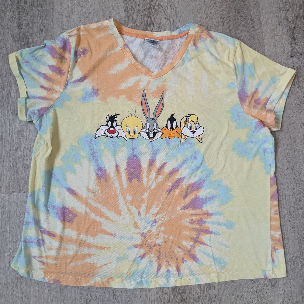 Vintage Space Jam Looney Tunes Yellow Orange Tie-Dye T-Shirt Size 2X